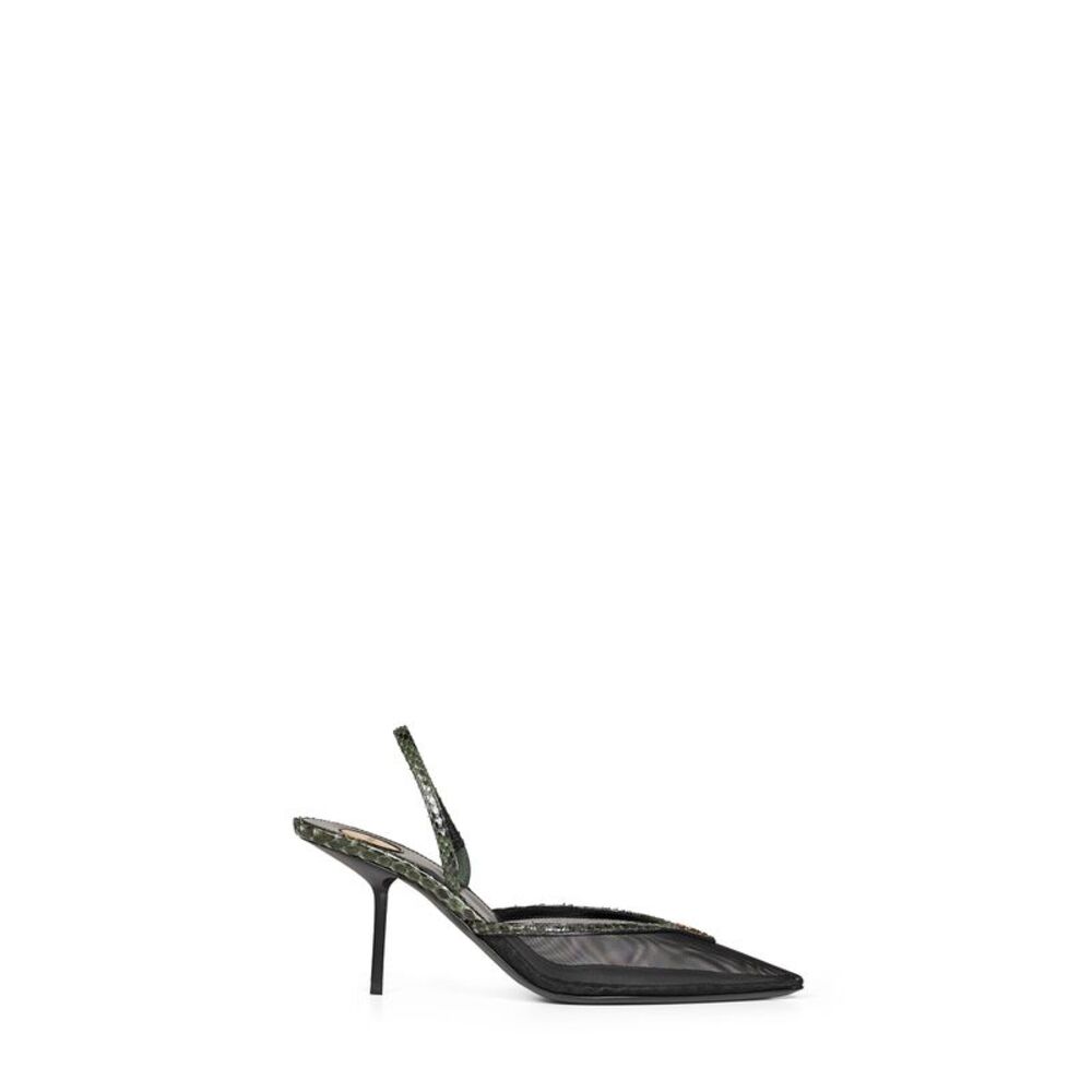 Saint Laurent Women Black And Green Mesh And Python Slingback Pumps